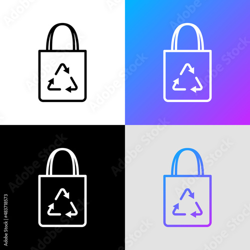 Ecobag with recycling sign thin line icon. Modern vector illustration of cloth shopping bag.