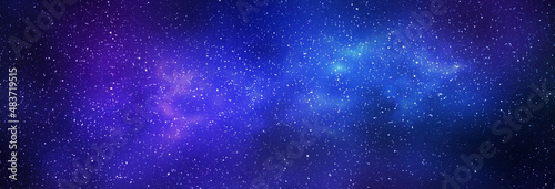 Night starry sky and bright blue galaxy  horizontal background banner