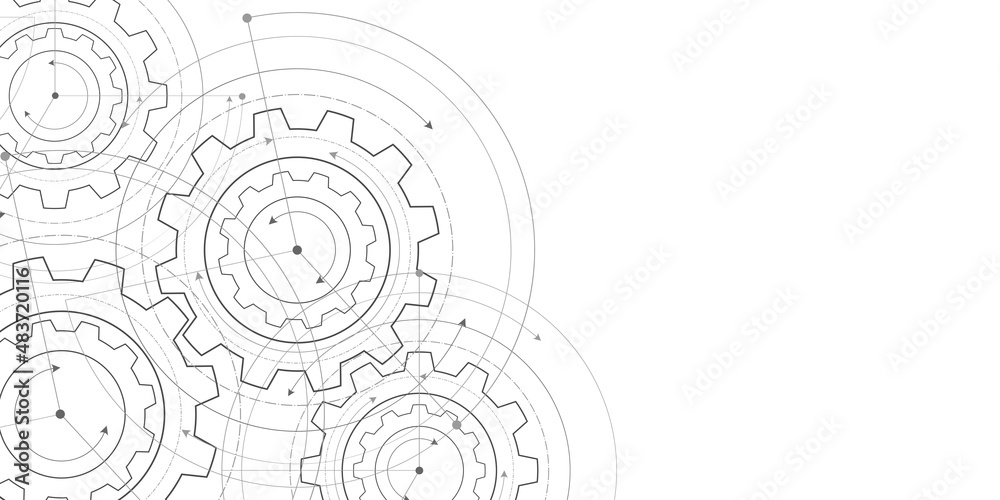 Fototapeta Technical drawing of gears .Engineering technology. Vector illustration.