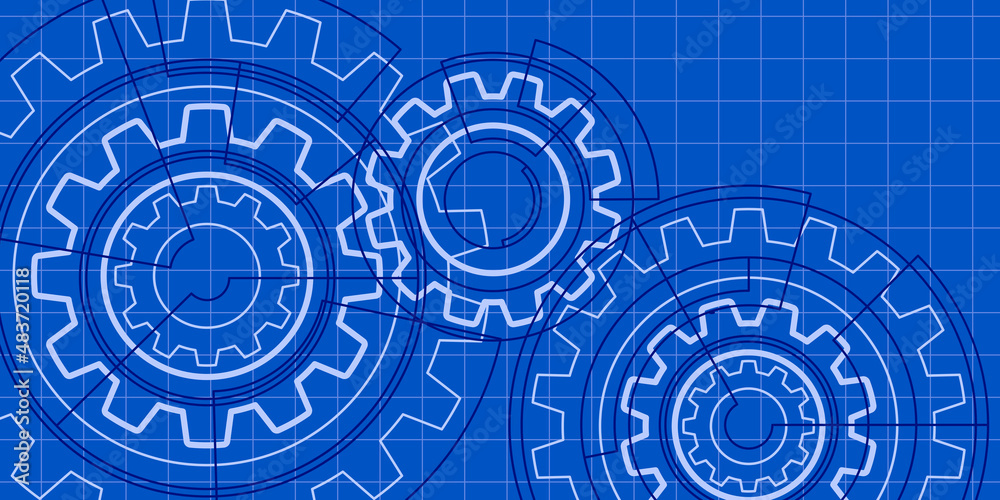 Technical drawing of gears .Engineering technology. Vector illustration