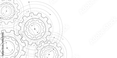 Technical drawing of gears .Engineering technology. Vector illustration.