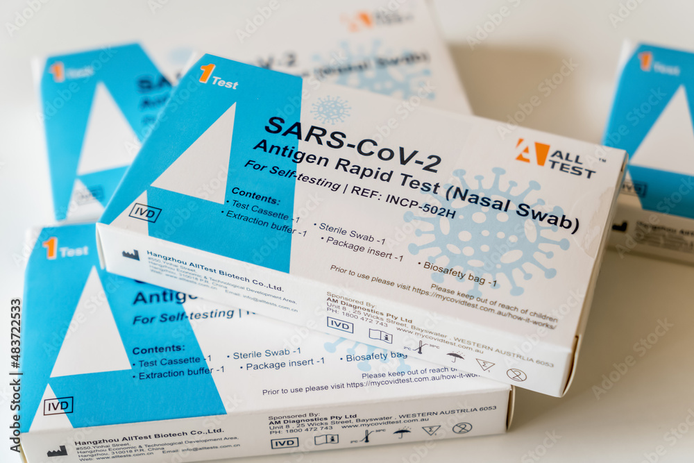 Sydney, Australia 2022-01-27 Covid-19 rapid antigen test kit. Free rat ...