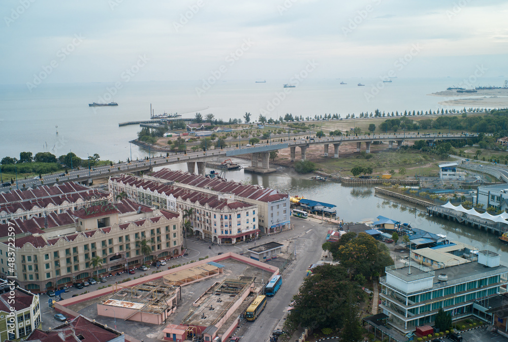 Malacca city  from above, It's the third smallest Malaysian state after Perlis and Penang. This historical city has been listed as a UNESCO World Heritage Site
