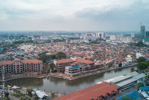 Malacca city  from above, It's the third smallest Malaysian state after Perlis and Penang. This historical city has been listed as a UNESCO World Heritage Site photo