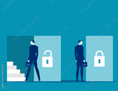 Business people with open and close door. Business vector illustration concept