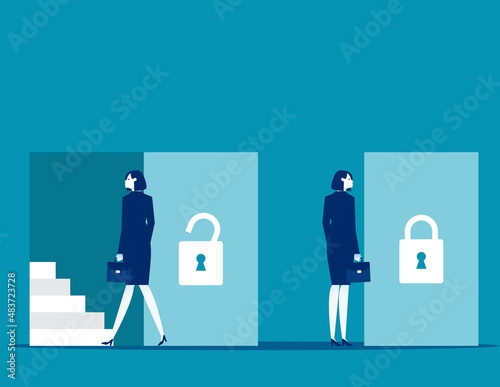 Business people with open and close door. Business vector illustration concept