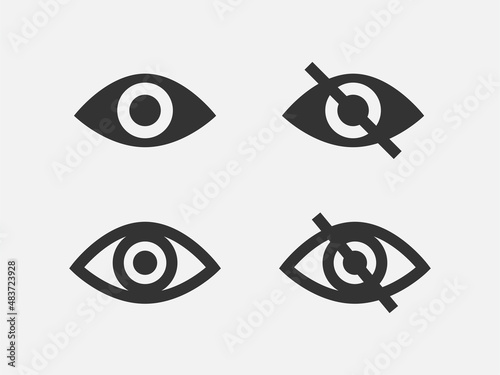 Set show password icon, eye symbol. Vector vision hide from watch icon. Secret view web design element.