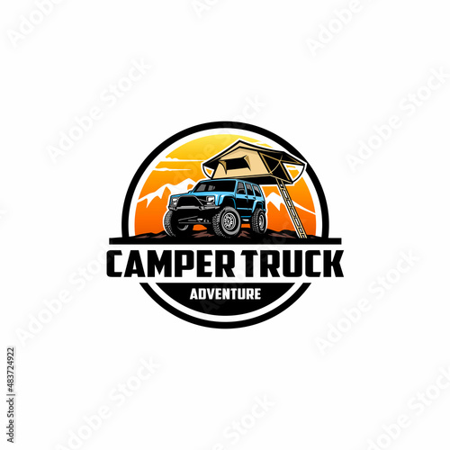 SUV, camper car with roof tent logo vector