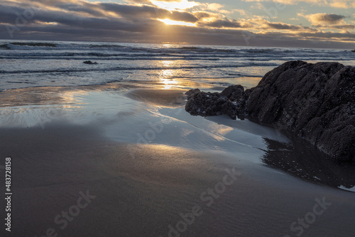 Freathy Beach in Whitsand Bay South East Cornwall at sunset and low water photo