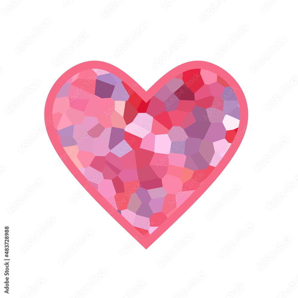Hand drawn illustration. A pink heart consisting of geometric elements, isolated on a white background. Geometric pattern. Valentine's day greeting card.