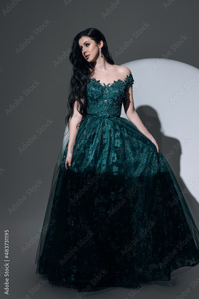 luxurious woman in an expensive evening dress in the light of a spotlight beam luxurious woman in an expensive evening dress in the light of a spotlight beam