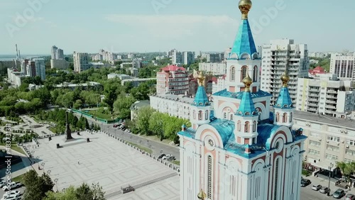 Flight over the city of Khabarovsk in the Russian Far East