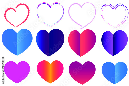 set of heart shapes in vector illustration, valentine's day design concept. 14 Feb design. 