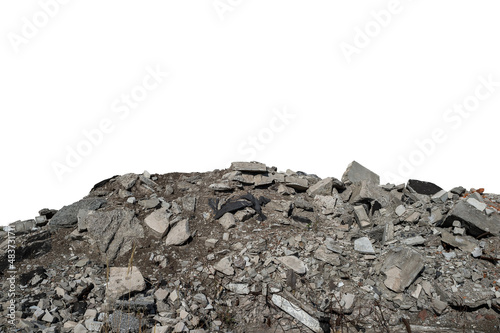 Leinwand Poster A pile of construction debris with concrete fragments, bricks and slabs isolated on a white background