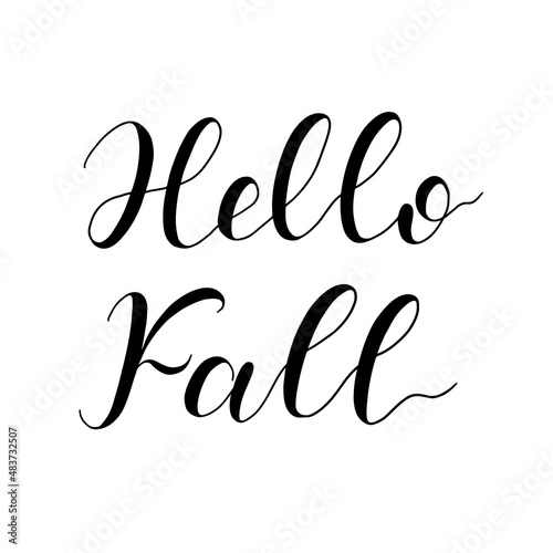 Hello Fall hand lettering. Hand drawn vector illustration.