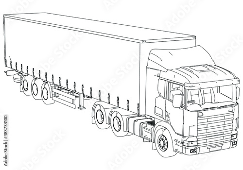 Vector truck trailer outline. Commercial vehicle. Cargo delivering vehicle.