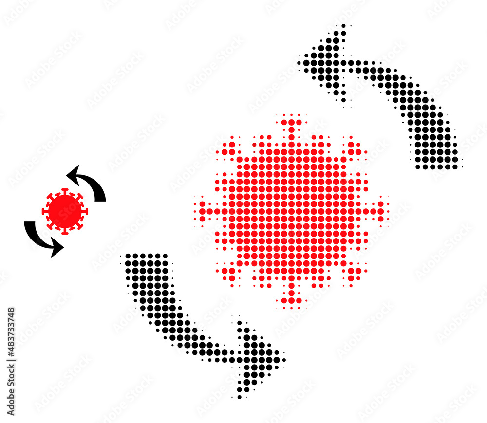 Coronavirus update halftone dotted icon. Coronavirus update vector icon mosaic is created from halftone pattern which contains round elements. Coronavirus update halftone dotted icon. Coronavirus update vector icon mosaic is created from halftone pattern which contains round elements.