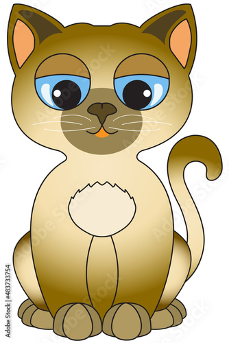 Simple illustration for children with siamese cat on a white backgroun