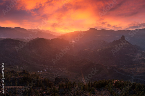 view of Roque bentayga at sunset. Landscape. Gran Canaria. Canary Islands 