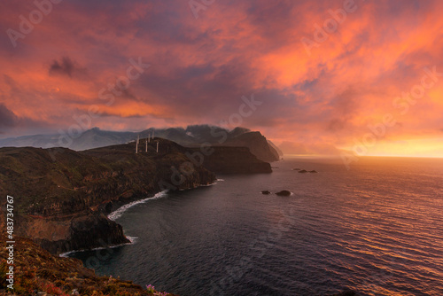 Panoramic view from Ponta de Sao Lorenzo at sunset. Madeira. Portugal