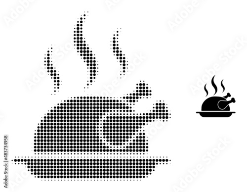 Fried chicken aroma halftone dotted vector. Fried chicken aroma vector icon mosaic is composed of halftone pattern which contains round dots.