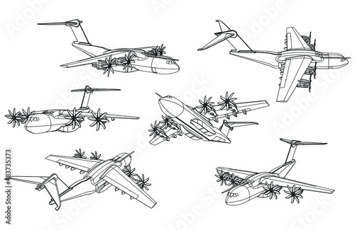Airplane outline vector illustration. Isolated on white background.