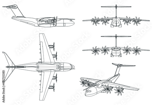 Airplane outline vector illustration. Isolated on white background.