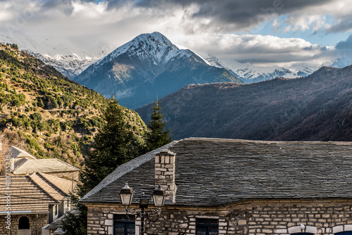 Syrrako village on a beautiful day, at Tzoumerka mountains, Ioannina, Epirus, Greece
