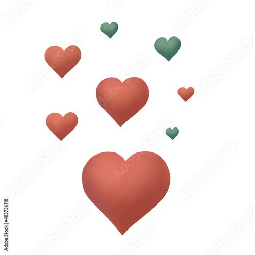 Clipart with red and green hearts. Isolated on white background. Accurate processing of the edge of images.