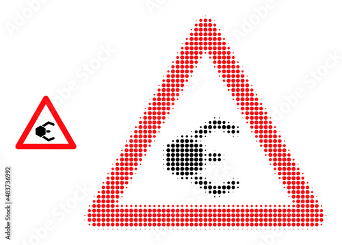 Nanobot warning halftone dotted vector. Nanobot warning vector icon mosaic is created with halftone array which contains round points.
