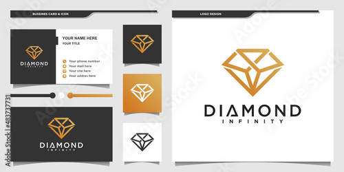 Diamond infinty logo with infinity outline art style Premium Vector photo