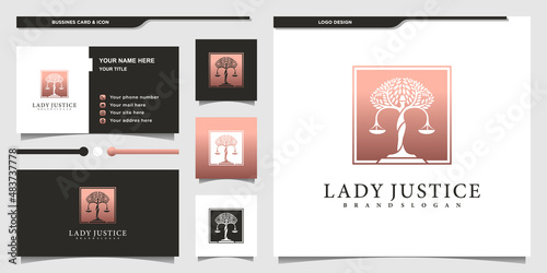 Lady lawyer logo justice design with modern concept Premium Vector