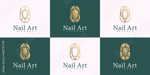 Nail polish logo with creative diamond line art design Premium vektor part 1