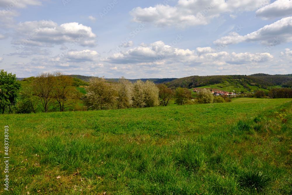 Landschaft im Naturschutzgebiet Hohe Wann bei Prappach, Stadtteil der Kreisstadt Haßfurt, Landkreis Hassberge, Unterfranken, Franken, Bayern, Deutschland