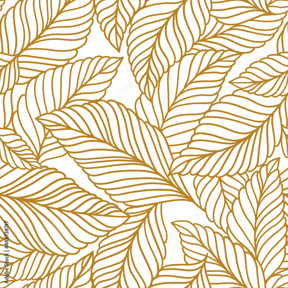 Fototapeta premium Elegant seamless pattern with delicate leaves. Vector Hand drawn floral background.