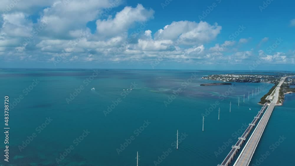 Panning wide landscape of stunning islands at Florida Keys archipelago Florida United States . Tropical skyline. Travel destination. Turquoise bay water. Panning wide landscape of stunning islands at Florida Keys archipelago Florida United States . Tropical skyline. Travel destination. Turquoise bay water.