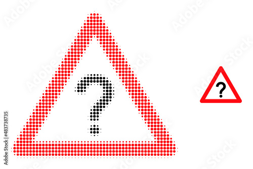 Question warning halftone dotted icon. Question warning vector icon mosaic is designed with halftone pattern which contains circle points.