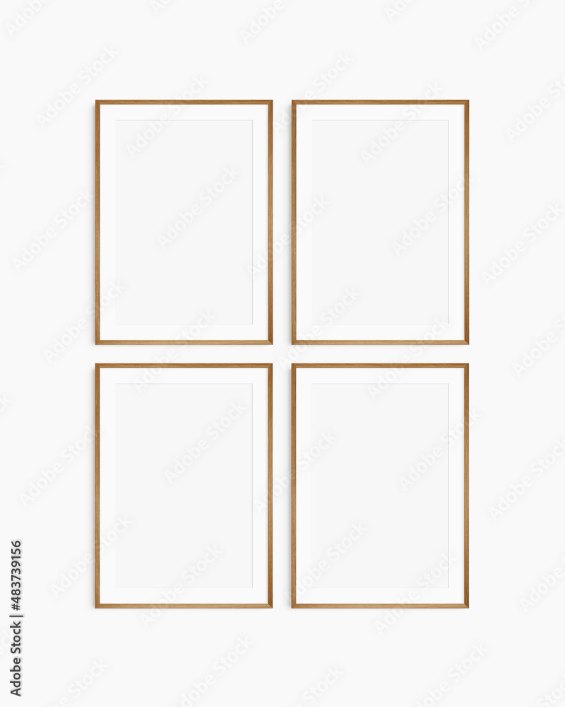 Frame mockup 5x7, 50x70, A4, A3, A2, A1. Set of four thin cherry wood frames. Gallery wall mockup, set of 4 frames. Clean, modern, minimalist, bright. Portrait. Vertical. Mat opening 2:3. Frame mockup 5x7, 50x70, A4, A3, A2, A1. Set of four thin cherry wood frames. Gallery wall mockup, set of 4 frames. Clean, modern, minimalist, bright. Portrait. Vertical. Mat opening 2:3.