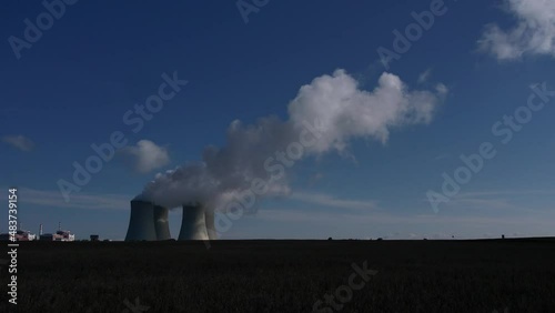 Nuclear power palnt Temelin Czech republic cooling towers steaming energy production tschechisches Kernkraftwerk photo