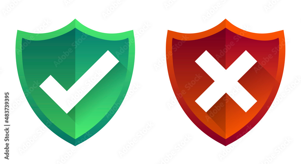 Shield check mark and cross logo icon design template element/ Vector illustration of shield with right tick on white background Shield check mark and cross logo icon design template element/ Vector illustration of shield with right tick on white background
