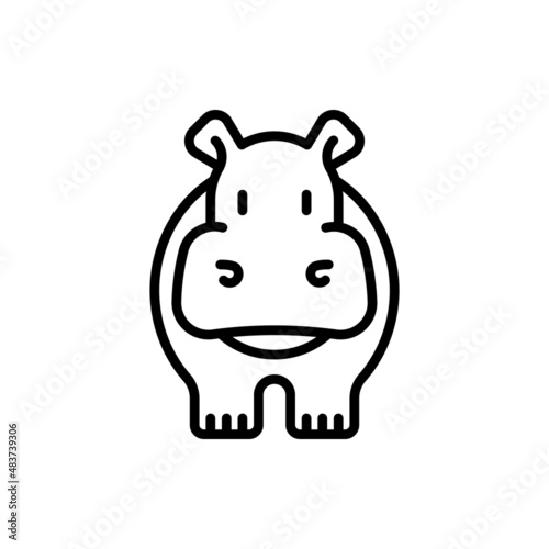 Cartoon hippo thin line icon. Modern vector illustration.