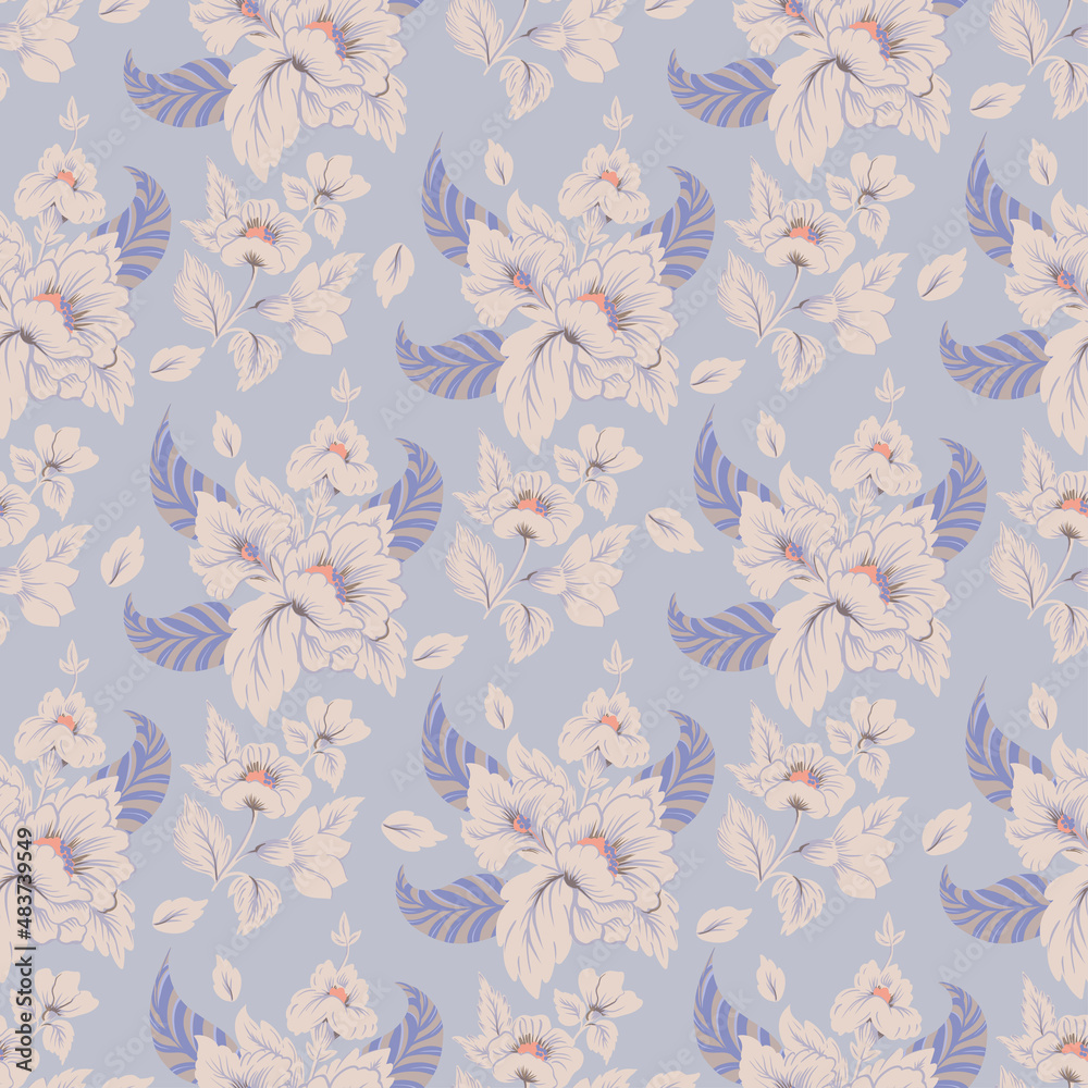 seamless pattern with hand-drawn flowers on a pastel blue background seamless pattern with hand-drawn flowers on a pastel blue background