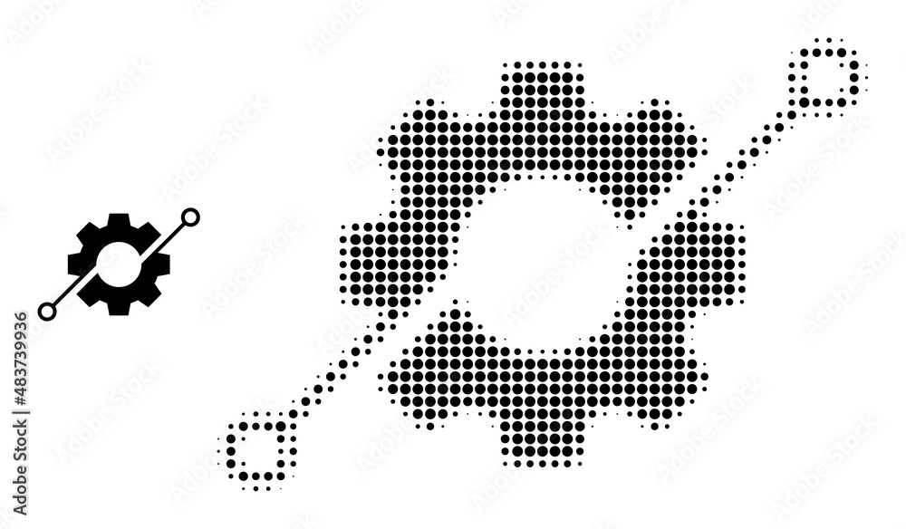 Smart gear halftone dotted vector. Smart gear vector icon mosaic is organized from halftone array which contains circle points. Smart gear halftone dotted vector. Smart gear vector icon mosaic is organized from halftone array which contains circle points.