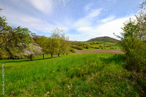 Landschaft im Naturschutzgebiet Hohe Wann bei Prappach, Stadtteil der Kreisstadt Haßfurt, Landkreis Hassberge, Unterfranken, Franken, Bayern, Deutschland