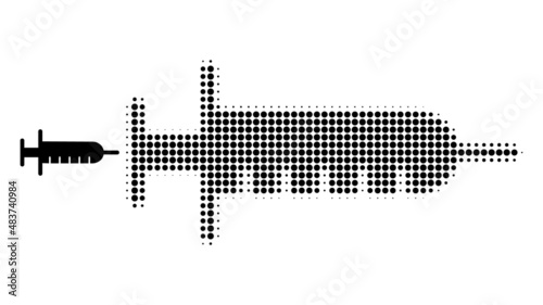 Syringe halftone dotted icon. Syringe vector icon mosaic is done with halftone array which contains circle elements.