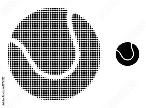 Tennis ball halftone dotted vector. Tennis ball vector icon mosaic is constructed with halftone array which contains circle pixels.