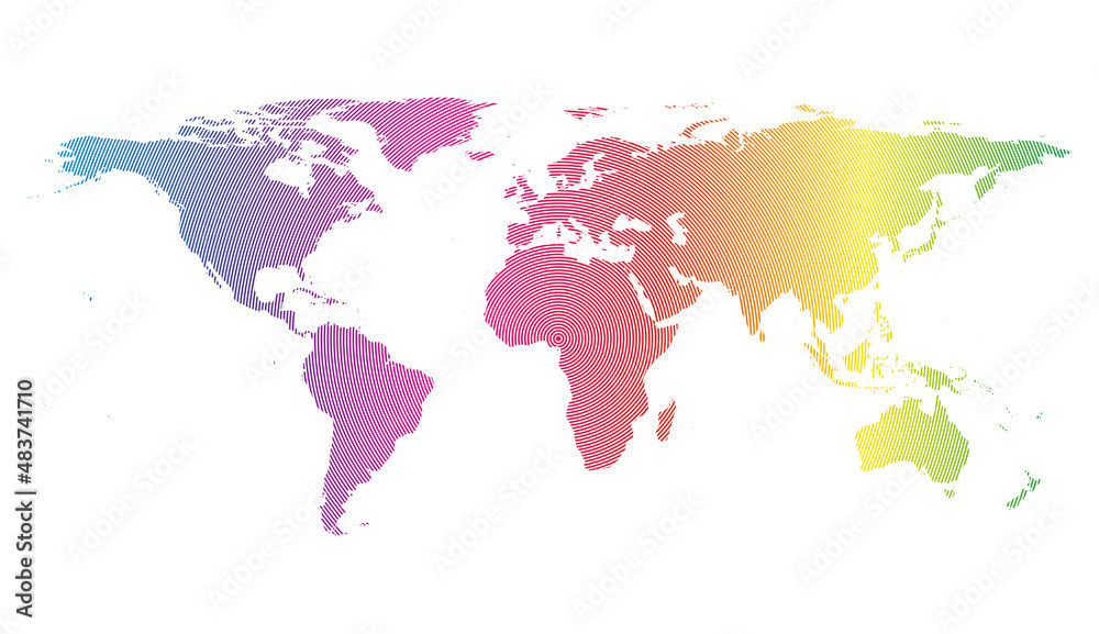 Obraz premium Stylized World map, rainbow colors, background illustration. Vector EPS10.