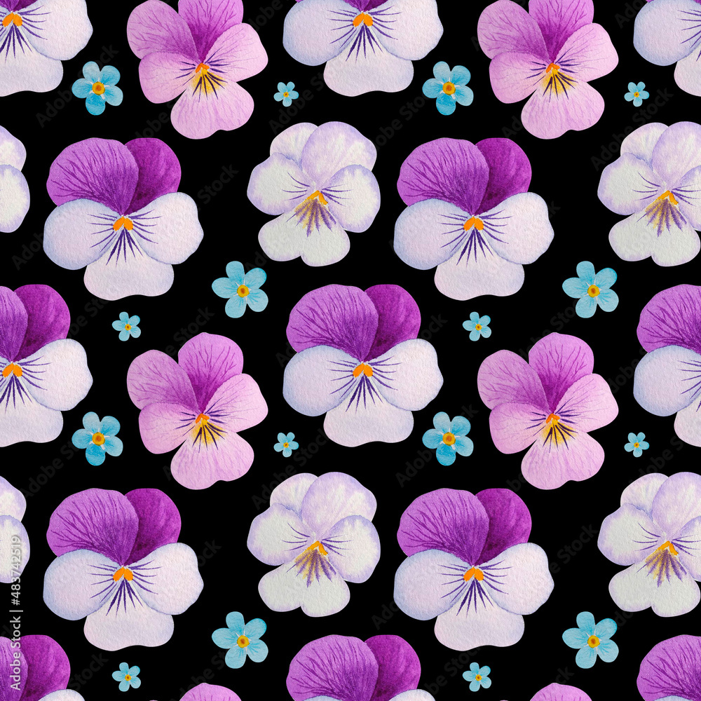 Watercolor seamless pattern with pansies and spring flowers Watercolor seamless pattern with pansies and spring flowers
