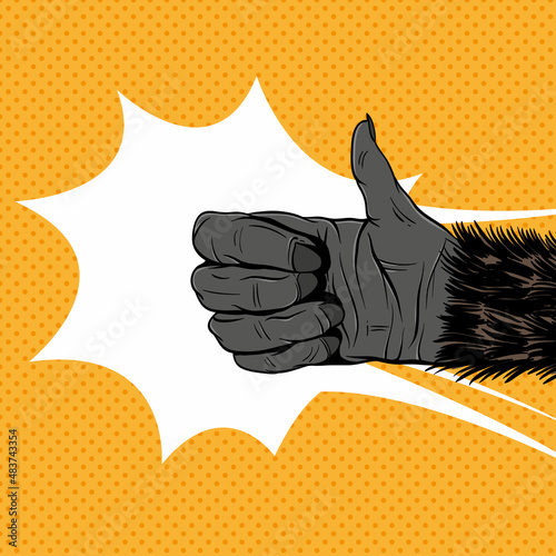 Monkey hand shows like sign, hand drawn vector illustration. Comics style