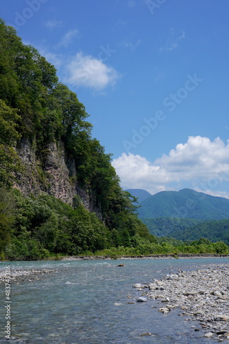Beautiful view of landscape with mountains and river